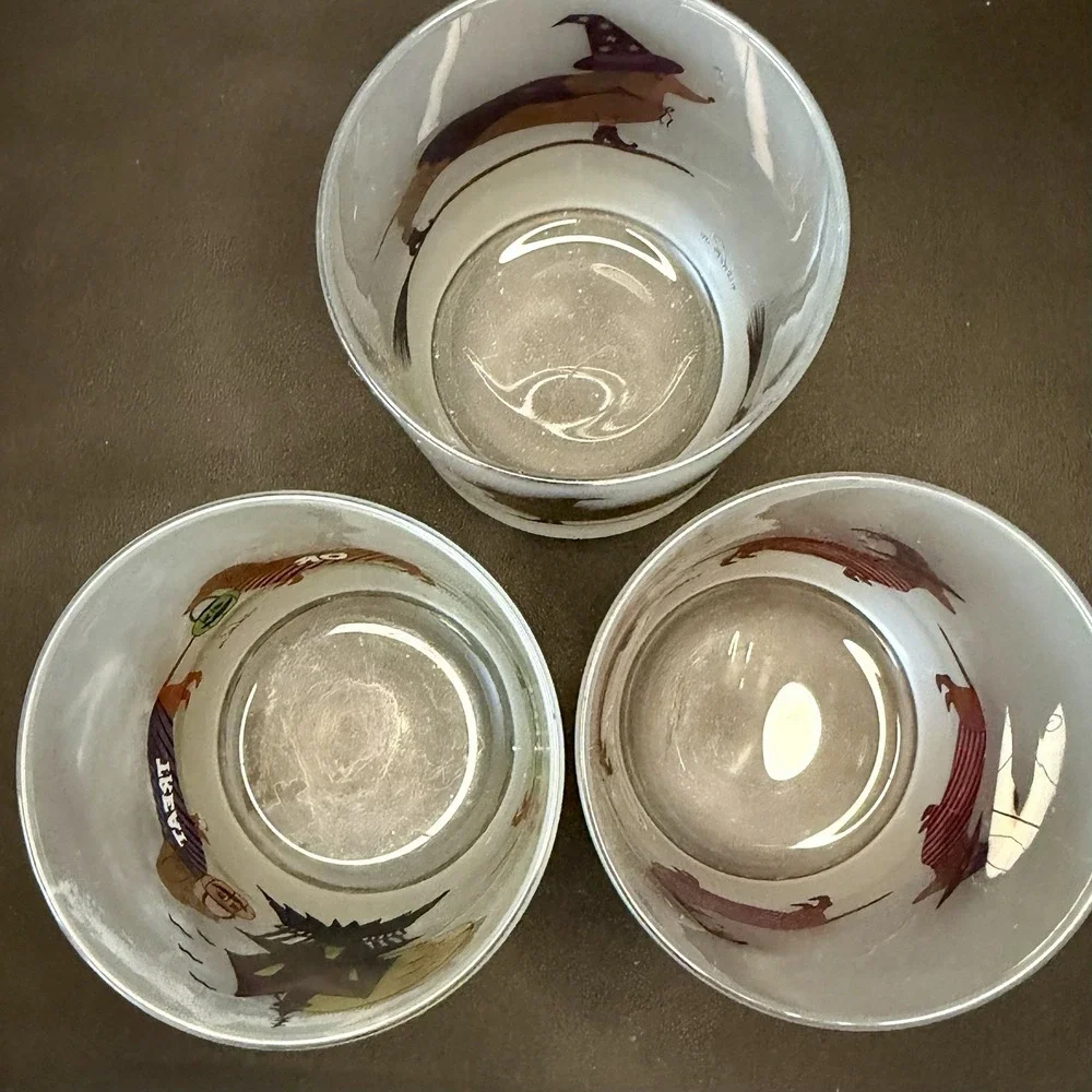 Culver Frosted Halloween Lowball Glasses Set of 3 Weiner Dog Puppy Spooky FUN